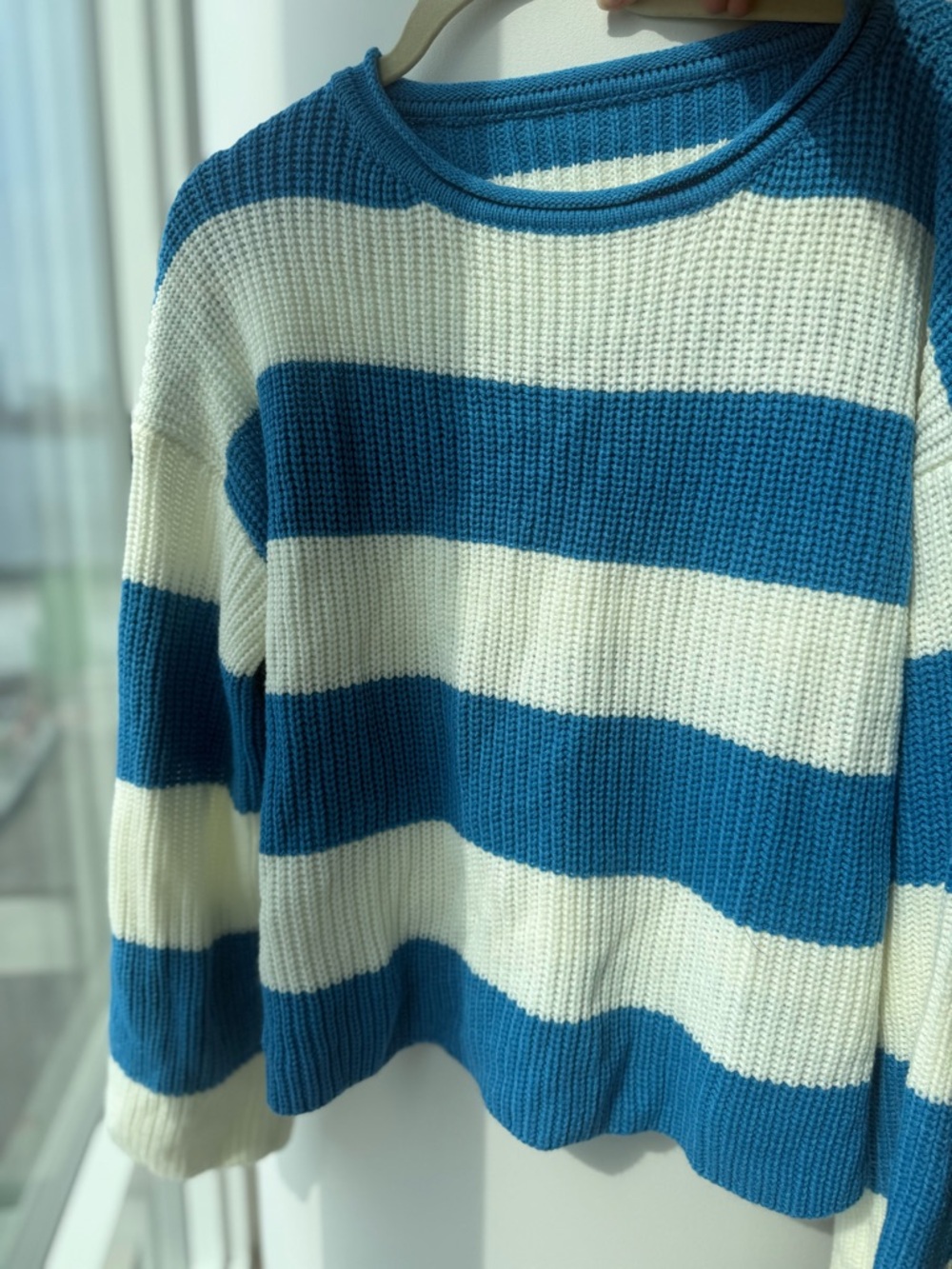 Blue and White Striped Women's Knit Sweater